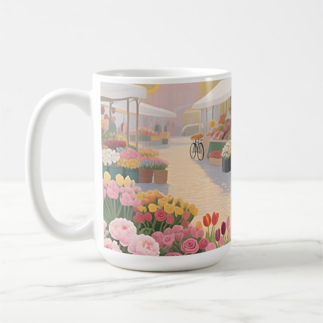 Caneca De Café Cena de Rua da Flor Ensolarada (Esquerda)