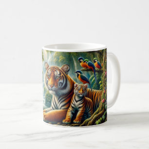Caneca De Café Cena de Selva Pacífica com Pintura de Tigres