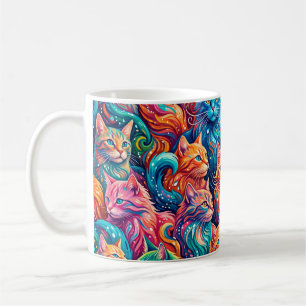 Caneca De Café Cena de Sonho de Gato Vibrante – Boho Psicodélico
