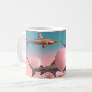 Caneca De Café Cena de Sonho Surreal com Tubarões e Balões