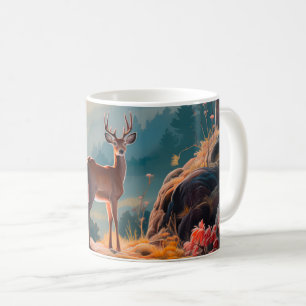 Caneca De Café Cena Encantadora de Floresta de Veados de Outono D