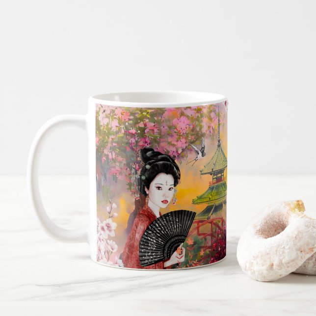 Caneca De Café Cena Japonesa Com Mulher (Com Donut)