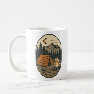 Caneca De Café Cena Noturna de Acampamento Vintage Fogueira Monta