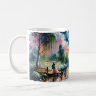Caneca De Café Cena Noturna Romântica ao Luar em Aquarela