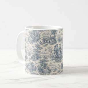 Caneca De Café Cena Pastoral Francesa Romântica em Azul Empoeirad