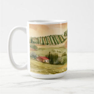 Caneca De Café Cena Rural Italiana Aquarela Itália