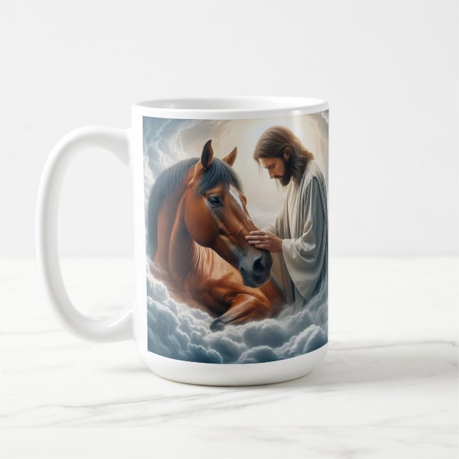 Caneca De Café Cena Serena de Compaixão com Jesus e Cavalo (Esquerda)