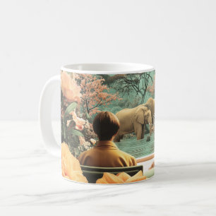 Caneca De Café Cena Surrealista de Safari com Elefantes e Zebras