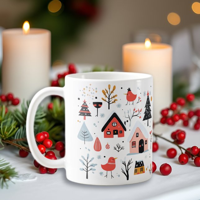 Caneca De Café Cenário de inverno escandinavo Férias de Natal (Criador carregado)