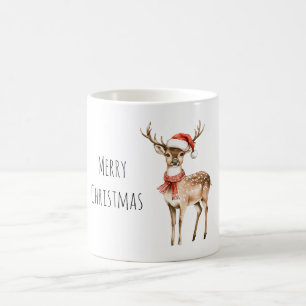 Caneca De Café Cenário de Natal de Veado Chapéu Cachecol