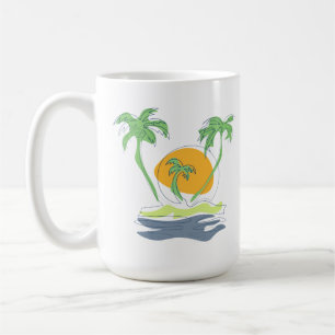Caneca De Café Cenário de praia de ilha tropical. Árvore de palme