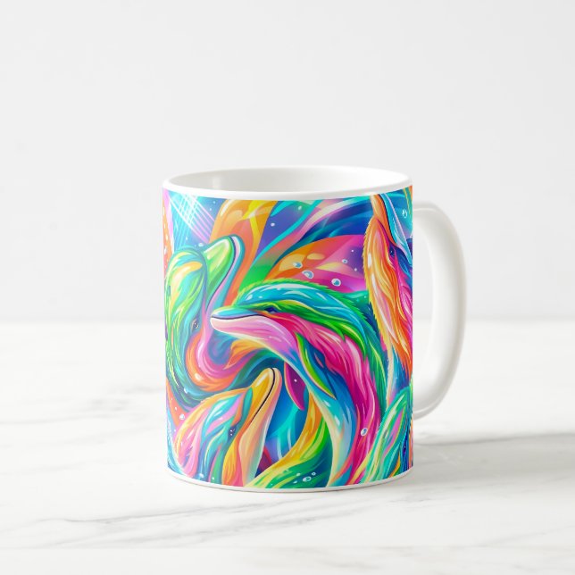 Caneca De Café Cenário de Sonhos de Golfinho Vibrante – Boho Psic (Frente Esquerda)