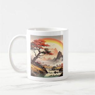 Caneca De Café Cenário Japonês Estético da Natureza com Arco-íris