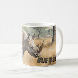 Caneca De Café Cenário Retro Africano de Rinoceronte