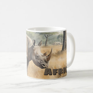 Caneca De Café Cenário Retro Africano de Rinoceronte