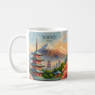 Caneca De Café Cenário Urbano de Tóquio Japão Aquarela Lembrança