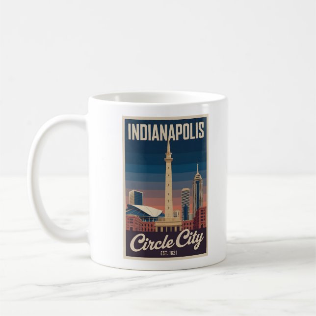 Caneca De Café Cenário Urbano Retrô da Cidade de Indianapolis Ind (Esquerda)