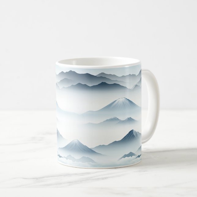 Caneca De Café Cenas de Montanhas Tranquilas Neve Azul e Branco (Frente Esquerda)