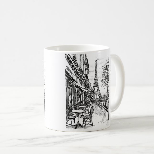 Caneca De Café Cenas de Paris Desenhadas à Mão (Frente Esquerda)