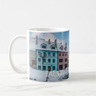 Caneca De Café Centro de cidade de inverno de neve em Riga, Letón