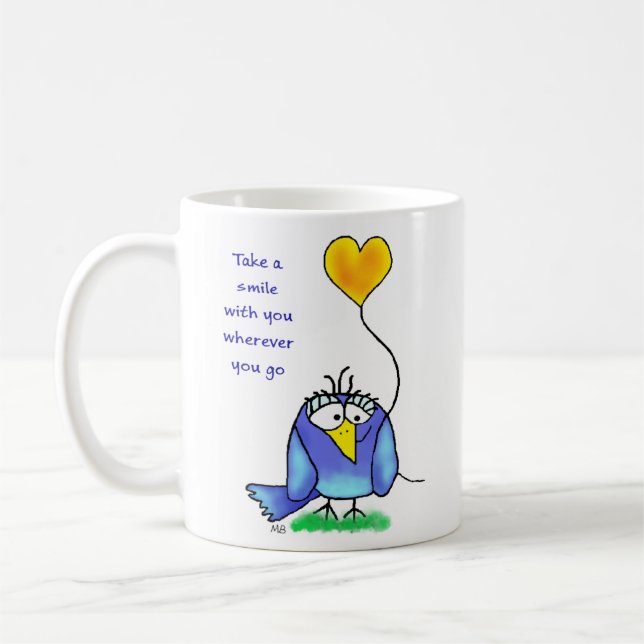 Caneca De Café Ceramic Mug - Whimsical Bird with Saying (Esquerda)