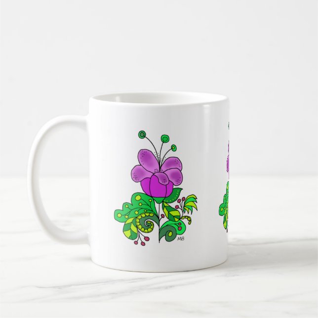 Caneca De Café Ceramic Mug Whimsical Purple Flower (Esquerda)