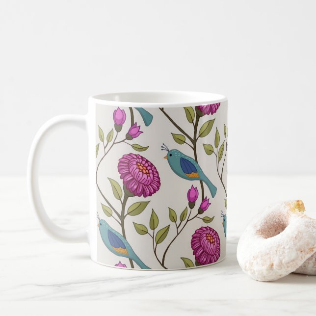 Caneca De Café Ceramic mug with bird and flower print (Com Donut)