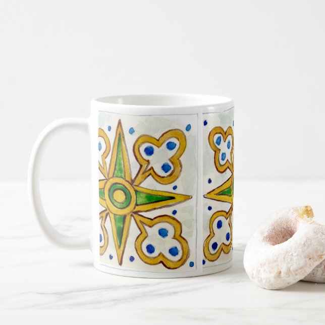 Caneca De Café Ceramic mug with traditional Sicilian tile design (Com Donut)