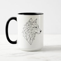 Caneca de Café Cerâmica Cabeça de Lobo Geométrica 