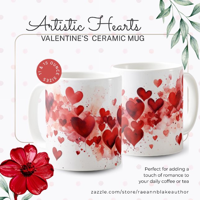 Caneca de Café Cerâmica Corações Artísticos Dia do (Criador carregado)