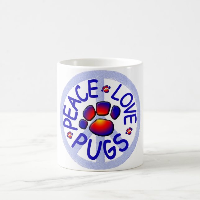 Caneca de café cerâmica dos Pugs do amor da paz (Centro)