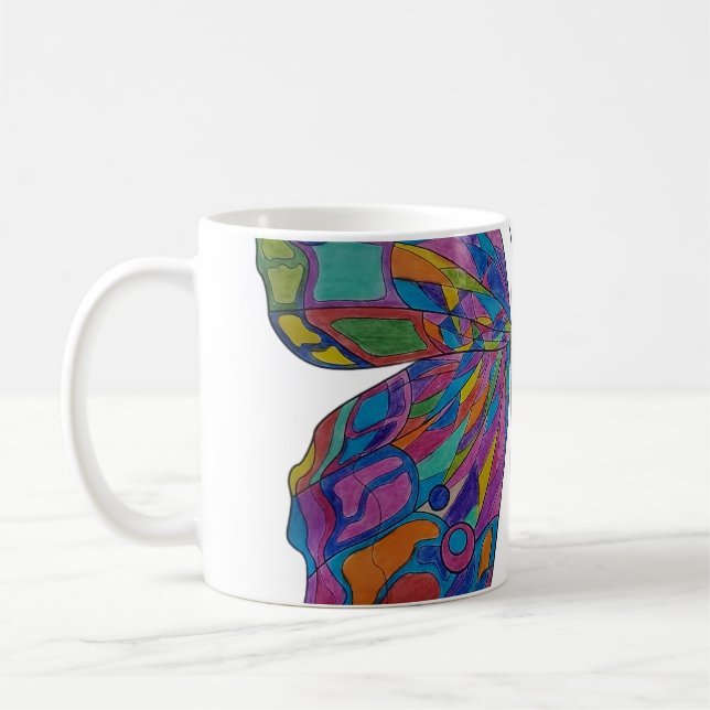 Caneca de Café Cerâmica Floral Borboleta Arco-Íris (Esquerda)