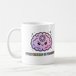 Caneca De Café Cérebro Kawaii Engraçado Pensando Excessivamente E