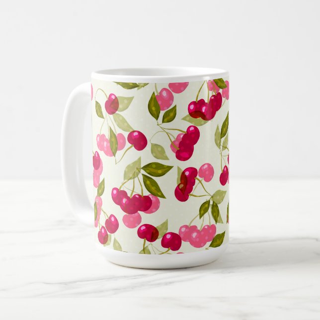 Caneca De Café Cereja vermelha madura . (Frente Esquerda)