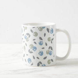 Caneca De Café Cerejas Boho Beach - padrão de frutas azul sálvia.