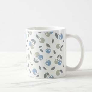 Caneca De Café Cerejas Boho Beach - padrão de frutas azul sálvia.
