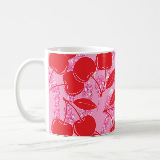 Caneca De Café Cerejas De Zebra Vermelha Rosa (Esquerda)