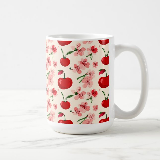 Caneca De Café Cerejas E Flores Cor-de-Rosa (Direita)