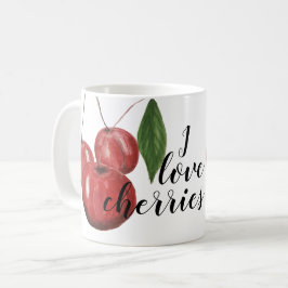 Caneca De Café Cerejas Lindas Aquarela Pintada à Mão Monogramada
