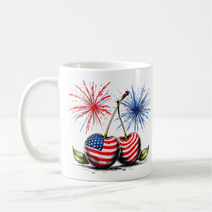 Caneca De Café Cerejas Quatro de Julho, Camiseta Patriótica