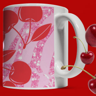 Caneca De Café Cerejas Rosa Vermelho Brilho