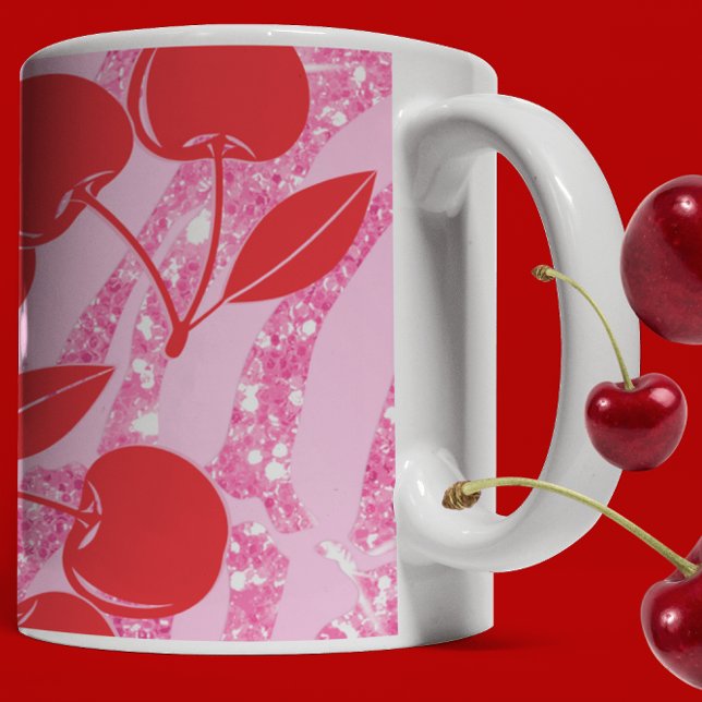 Caneca De Café Cerejas Rosa Vermelho Brilho (Criador carregado)
