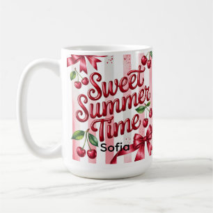 Caneca De Café Cerejas Vermelhas e Fitas Cor-de-Rosa do Doce Verã