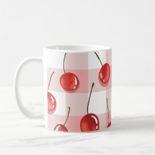 Caneca De Café Cerejas Vermelhas Pintadas à Mão em Padrão Contínu
