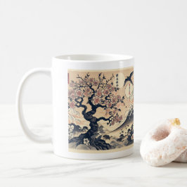 Caneca De Café Cerejeira em Flor Crane Monte Fuji Xilogravura Jap
