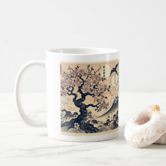 Caneca De Café Cerejeira em Flor Crane Monte Fuji Xilogravura Jap