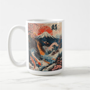 Caneca De Café Cerejeira Flor de Montanha Fuji Peixe Koi Arte Jap