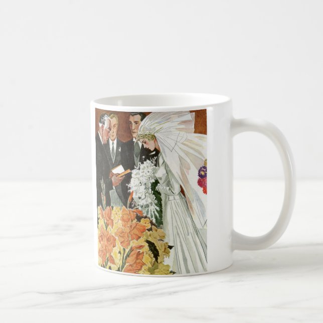 Caneca De Café Cerimônia de Casamento Antigo com Noiva e Noivo (Direita)