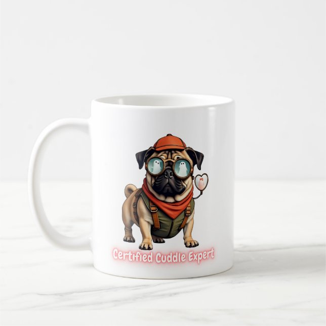Caneca De Café Certified Cuddle Expert Mug – Funny Pug Lover  (Esquerda)