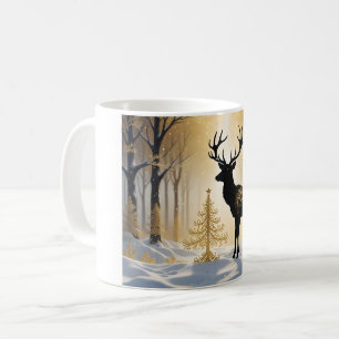 Caneca De Café Cervo Dourado na Floresta de Luz de Inverno
